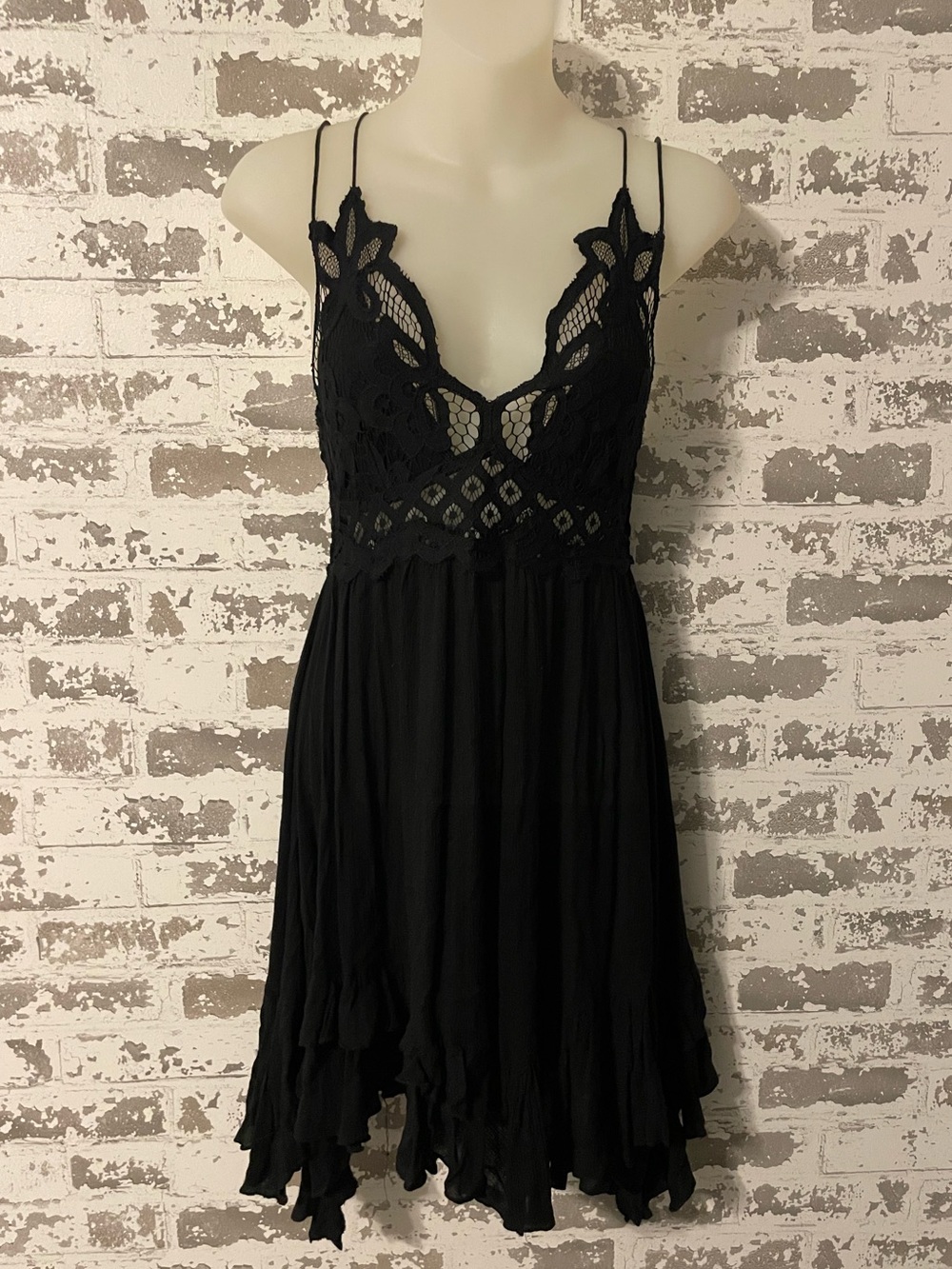 Free People FP One Black Crochet Lace Handkerchief Slip Dress S